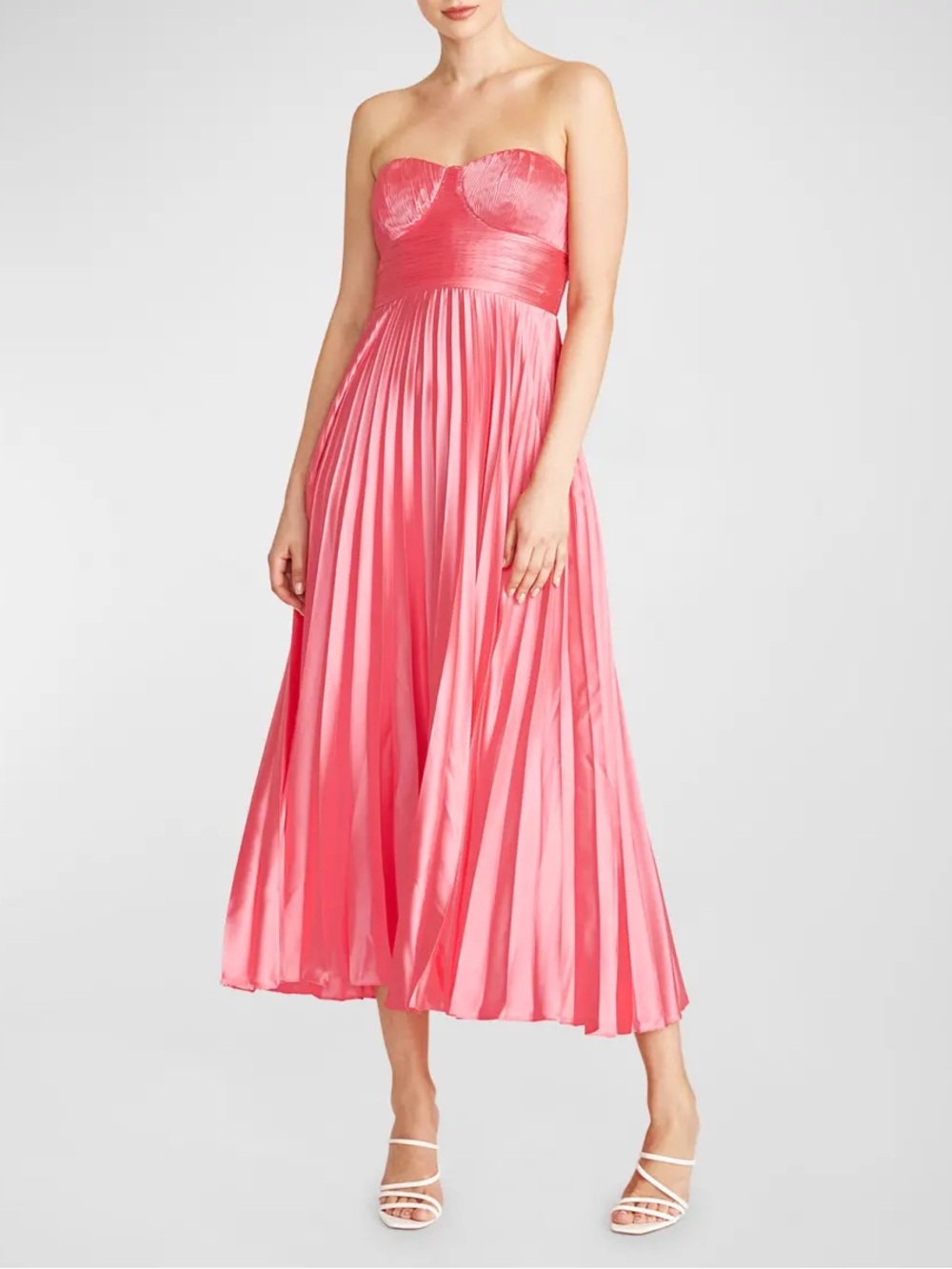 AMUR Milly Pink Pleated Strapless Midi Dress Size 6 NWT